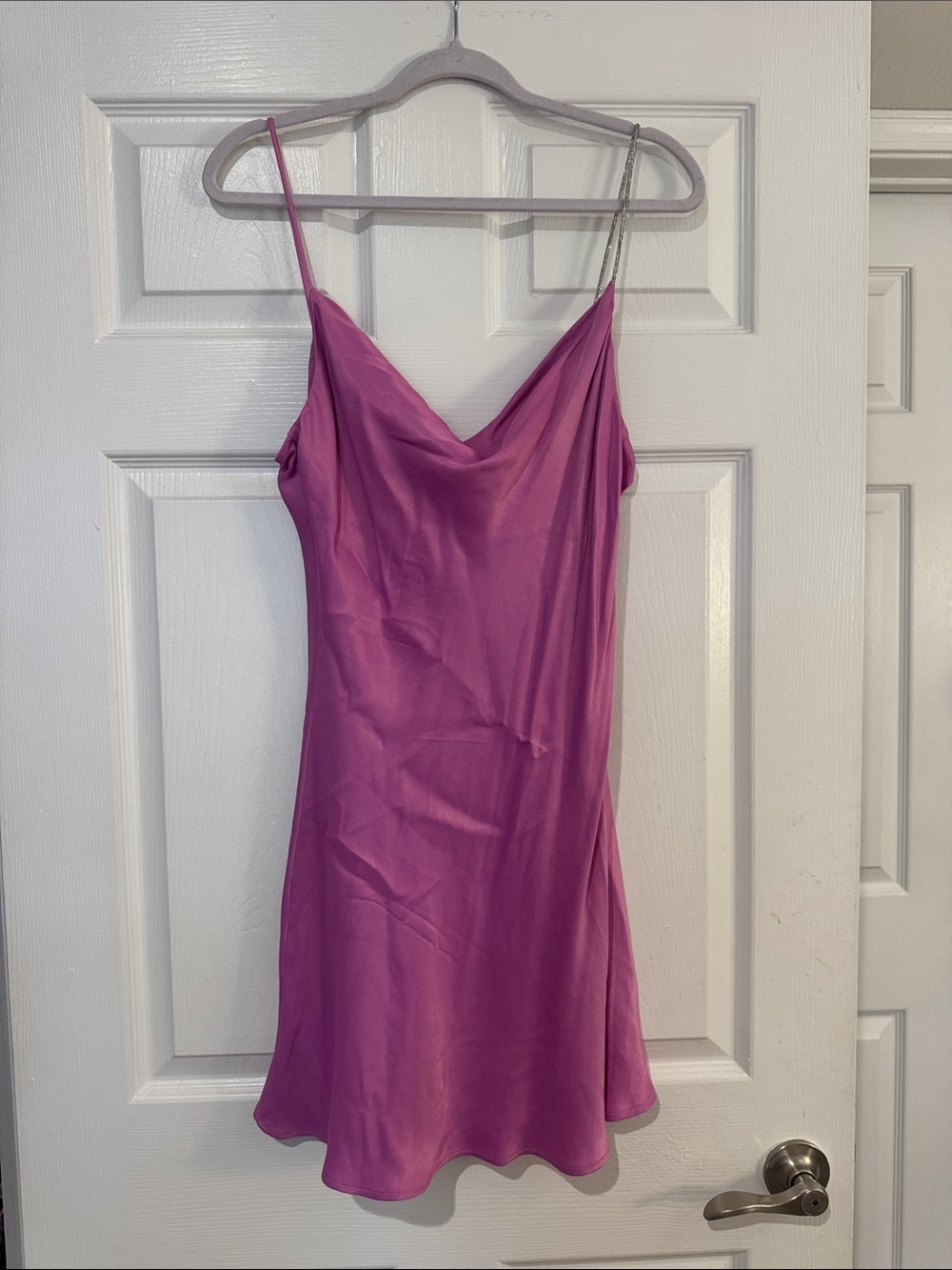 Zara Silky Magenta Slip Dress with Cowl Neck